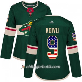 Dame Ishockey Minnesota Wild Tröja Mikko Koivu 9 Adidas 2017-2018 Grön USA Flag Fashion Authentic